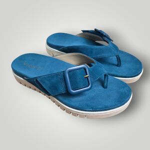 Vionic Uptown Marin Sandals Blue Suede Buckle Orthotic Support Size 7